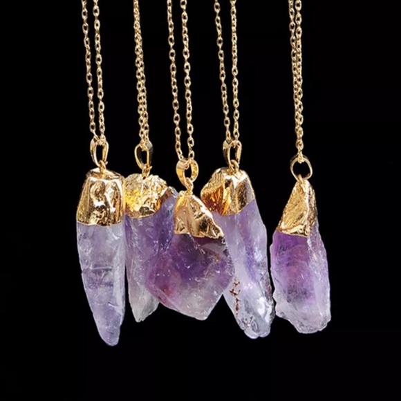 Amethyst Natural Stone Necklace Gold Energy Peace - Picture 3 of 8